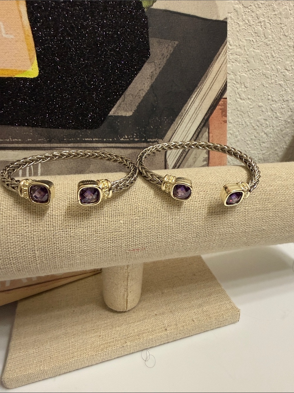 Sterling Silver and Gold-Tone Amethyst Cable Cuff Bracelet